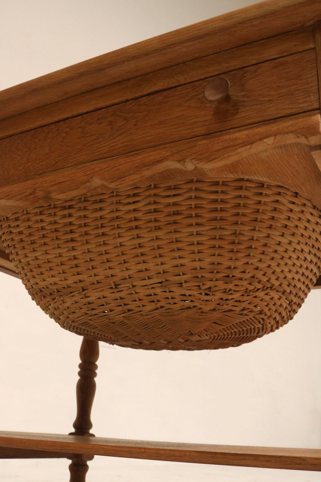 Danish Modern Oak & Wicker Side Table Bed Side Table With 2 Drawers