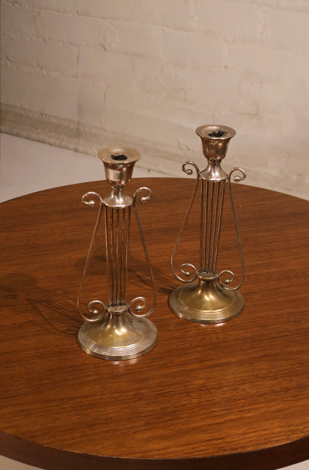 Pair Of Vintage Steel Brass Candle Holder