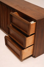 Mid Century Modern Walnut Wood Vintage 9 Drawers Dresser By Bassett