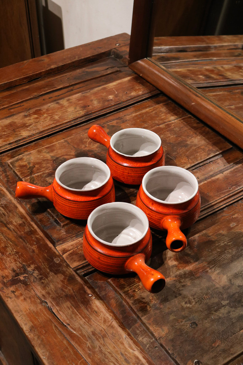Set of Four Vintage Canadian Evangeline Terracotta Pottery Glaze Soup Bowls