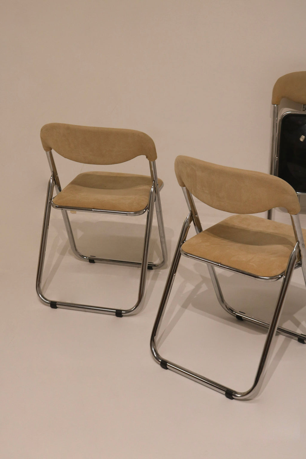 Vintage Italian Mid Century Modern Chrome Folding Chair Set
