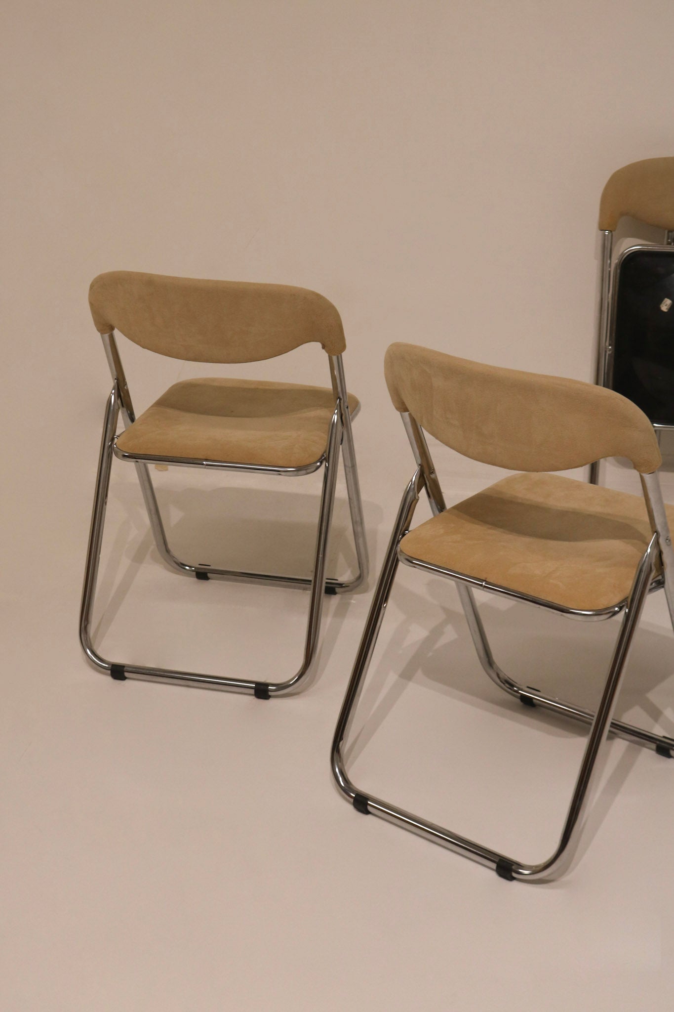 Vintage Italian Mid Century Modern Chrome Folding Chair Set