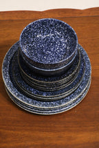 Set Of 14 Vintage Blue Glazed Ceramic Dinner Plates Made In Japan