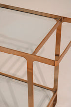 CB2 Brass-Tone Bar Cart with Glass Shelves
