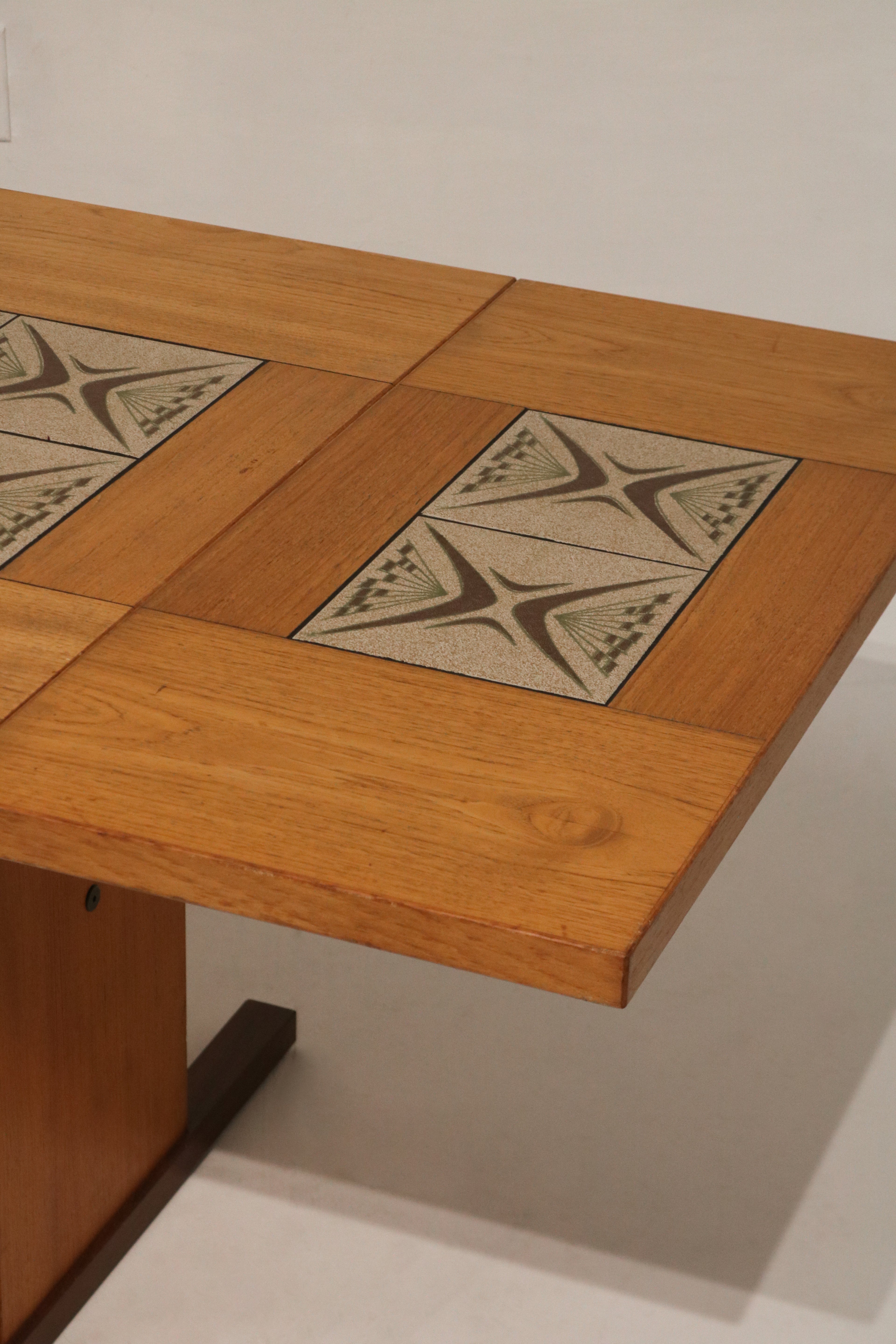 Vintage Danish Teak Wood Tile Top Extandable Dining Table