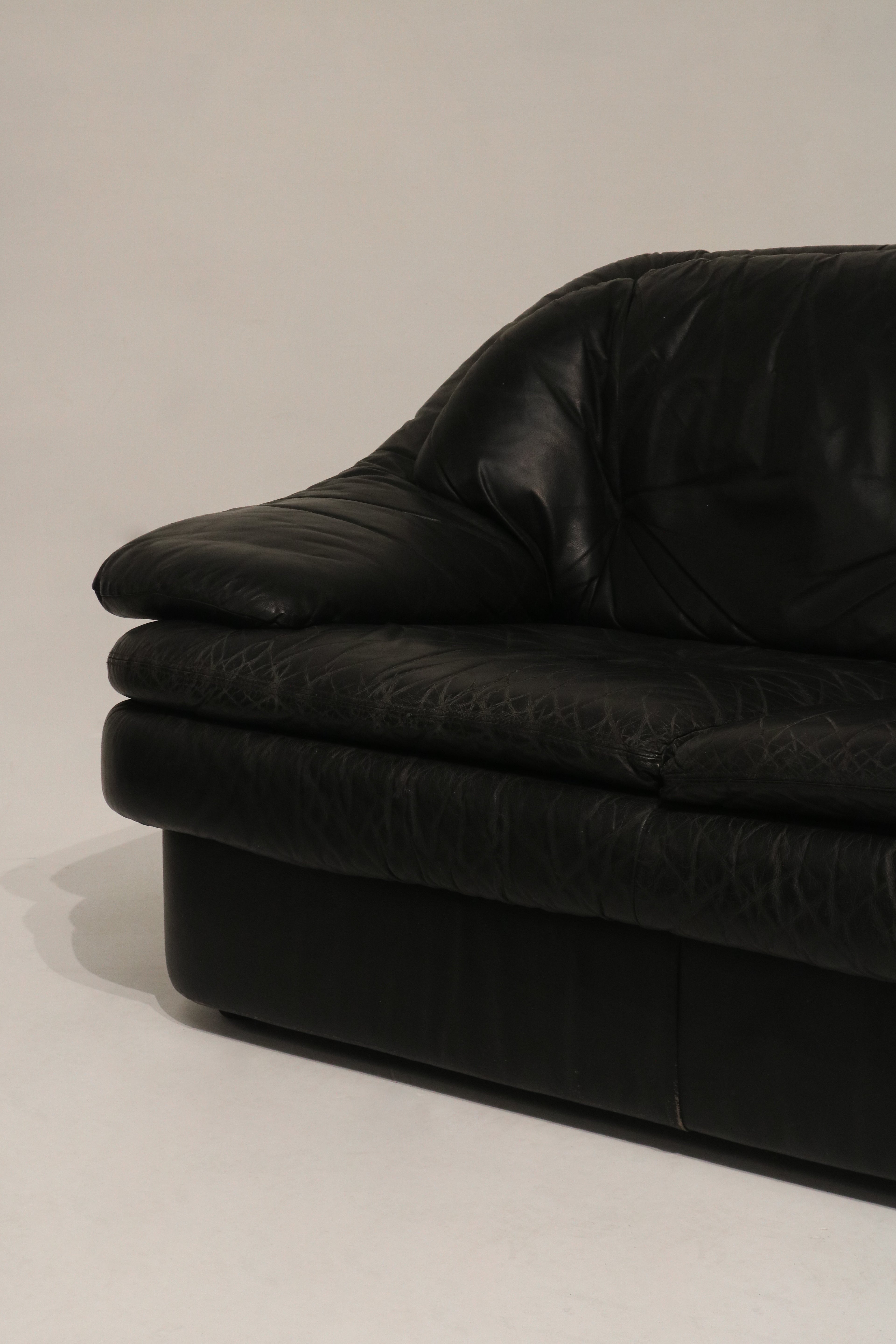 Vintage Postmodern Black Leather Loveseat Sofa