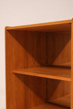 Mcm Solid Oak Wood Bookcase With Adjustable Shelves And Mirrored Back