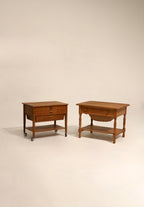 Set Of 2 Vintage Danish Oak Wood Side Tables With Drawers