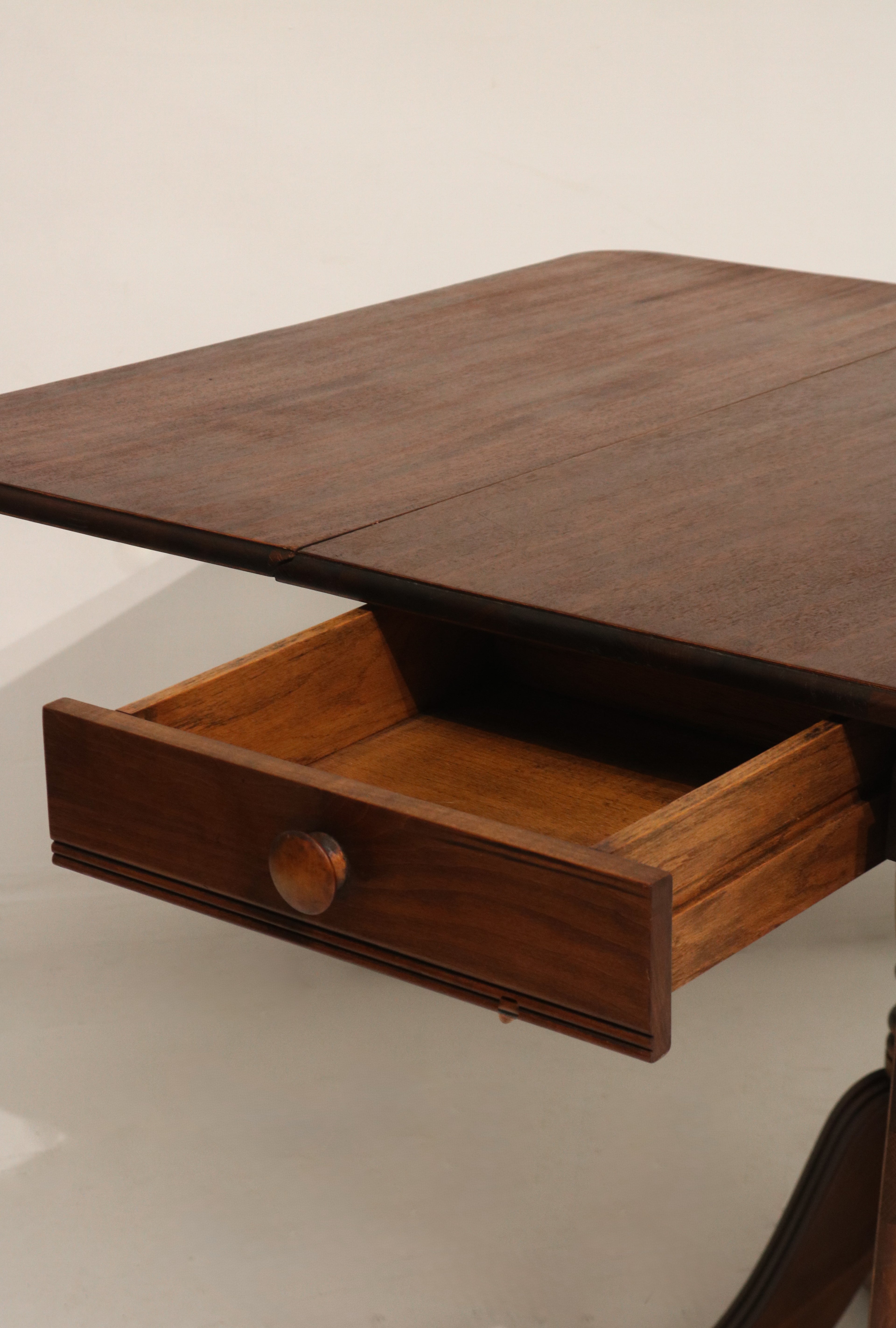 Vintage Solid Wood Drop Leaf Table Desk With Storage