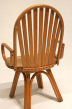 Set Of 2 Vintage Solid Oak Wood Swivel Chairs Arm Chairs