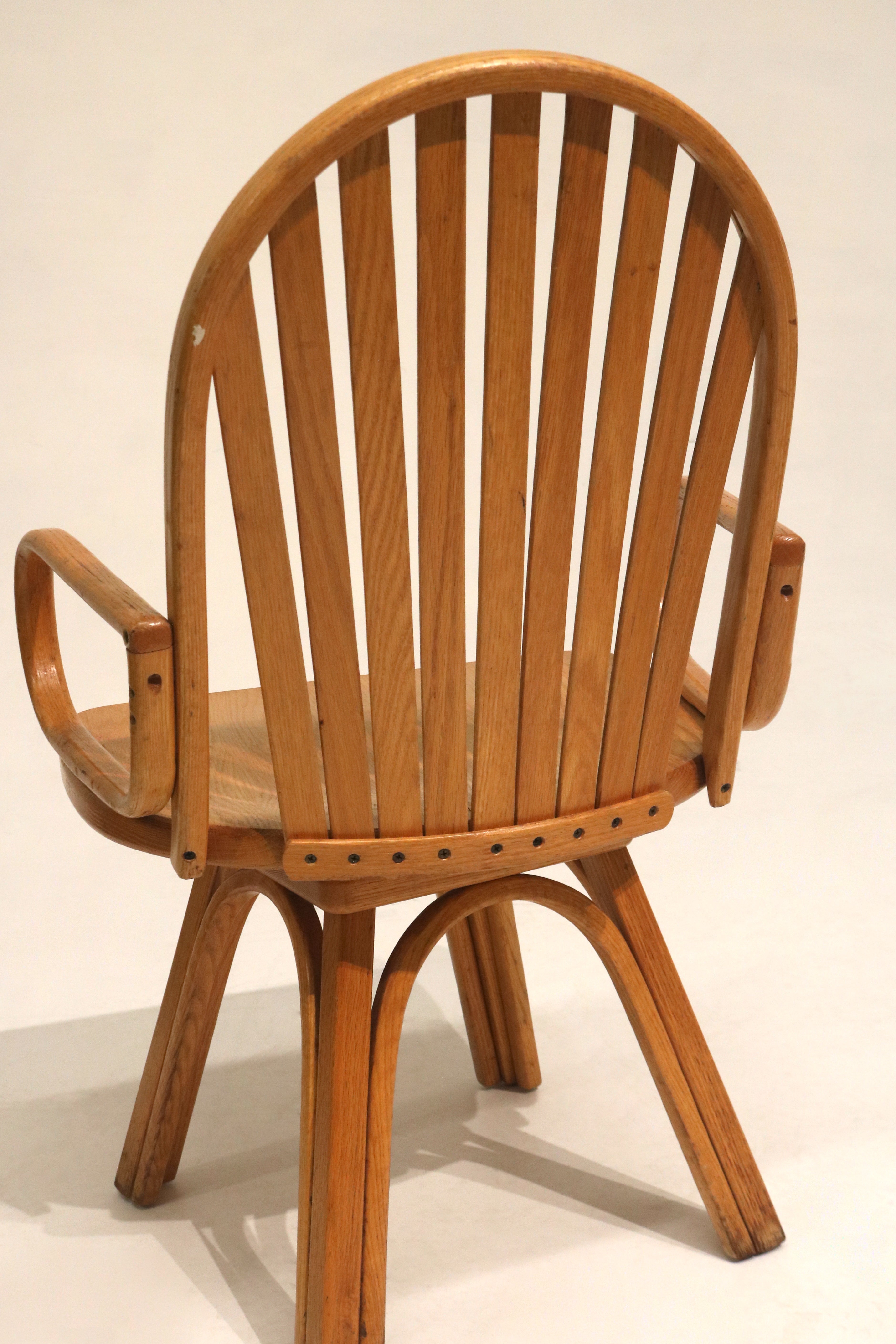 Set Of 2 Vintage Solid Oak Wood Swivel Chairs Arm Chairs