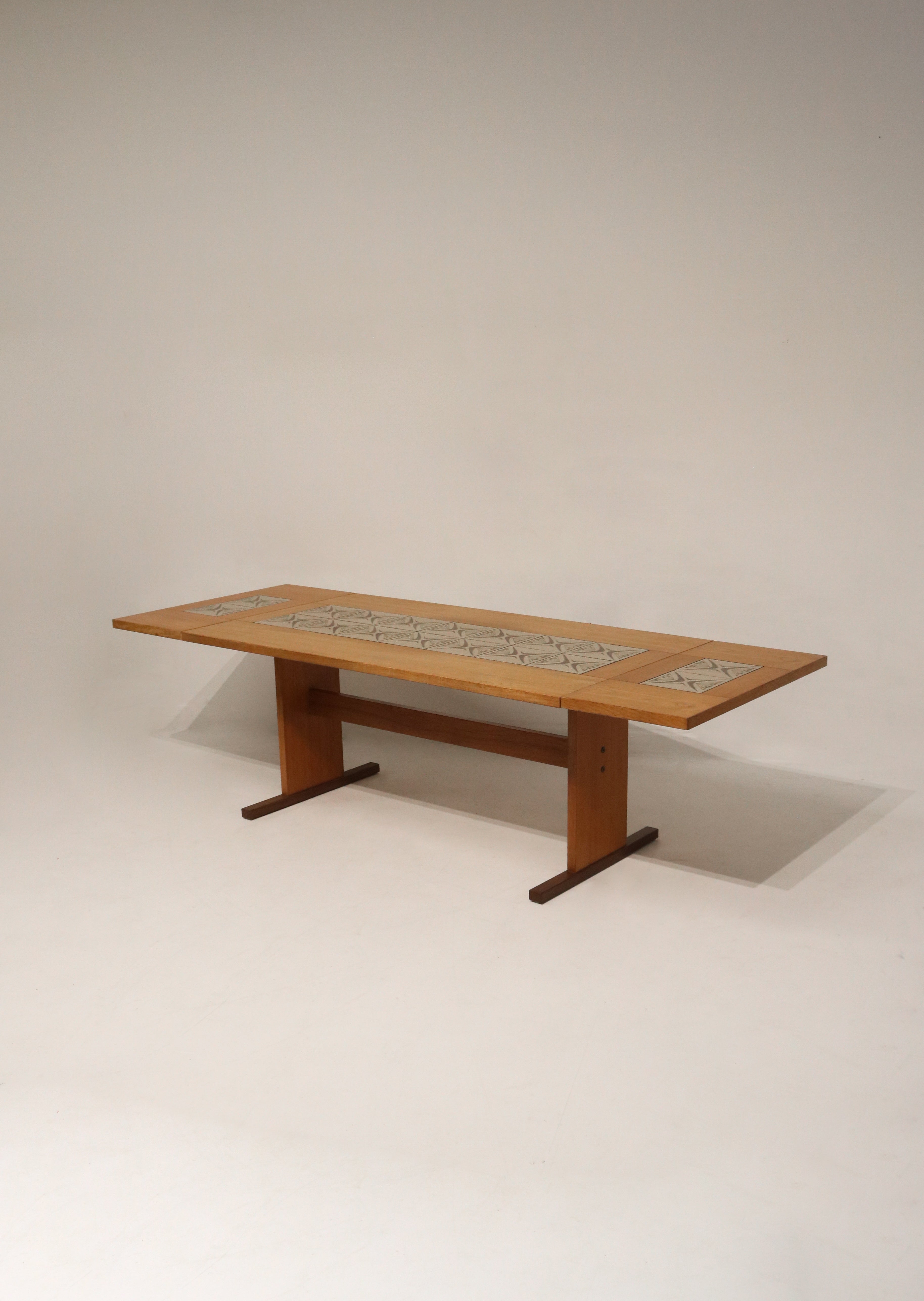 Vintage Danish Teak Wood Tile Top Extandable Dining Table