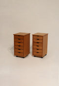 Set Of 2 Vintage Swedish Pine Rolling Nightstands Cabinet Storages