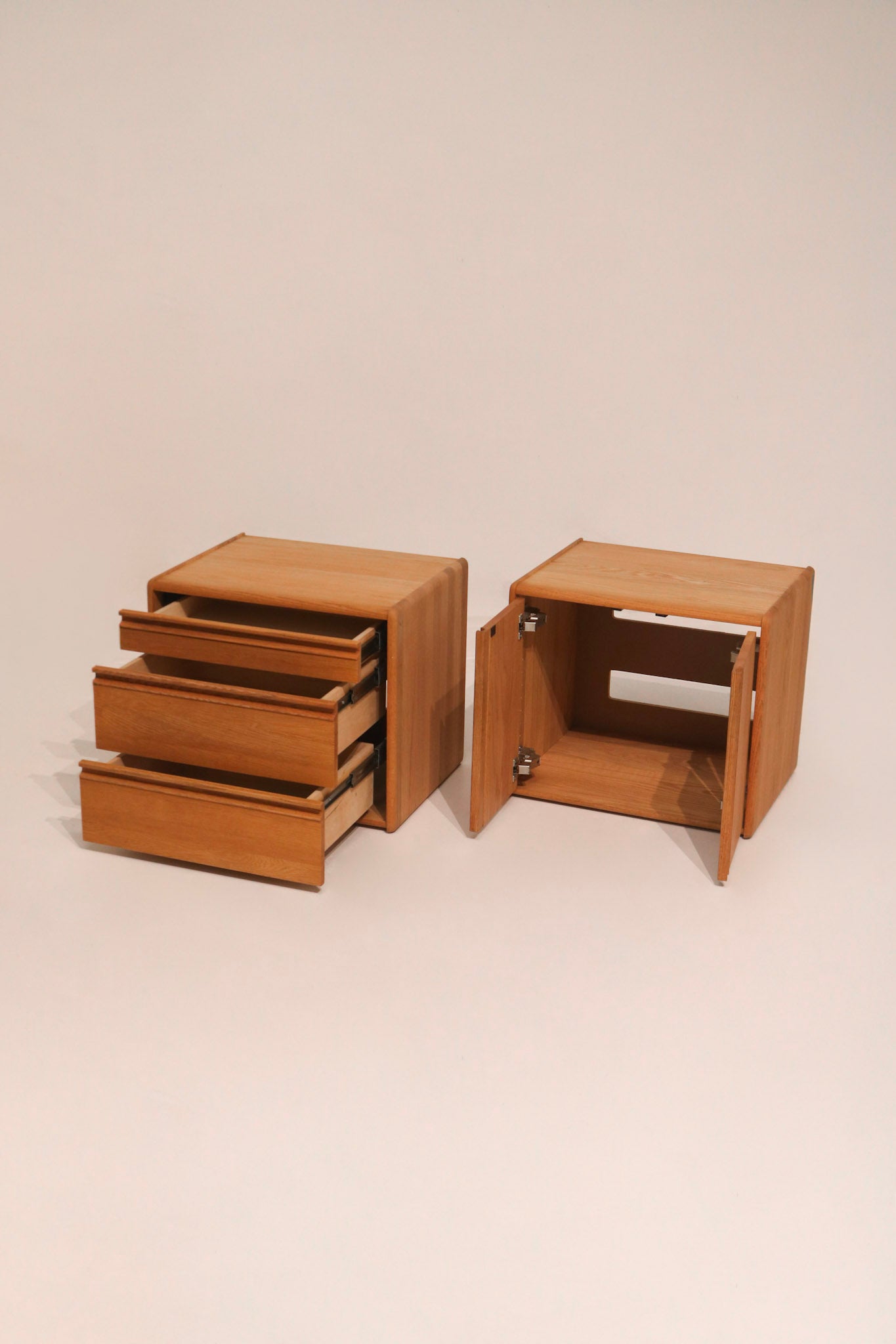 Mid - Century Solid Oak Nightstands - Pair, 1980s