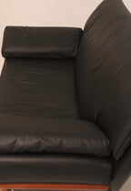 Danish Teak Frame Wood Reupholster Leather Sofa Loveseat