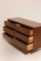 Mid Century Modern Vintage Walnut Wood 6 Drawers Dresser