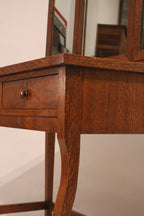 Antique Vintage Oak Vanity Desk Table With Mirror And Stool