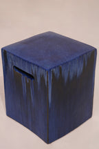Vintage Blue Glazed Ceramic Side Table or Stools Circa 1980