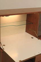 Vintage Mid-Century Modern Walnut Bar Cabinet With Light And Sliding Glass Doors