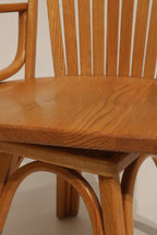 Set Of 2 Vintage Solid Oak Wood Swivel Chairs Arm Chairs