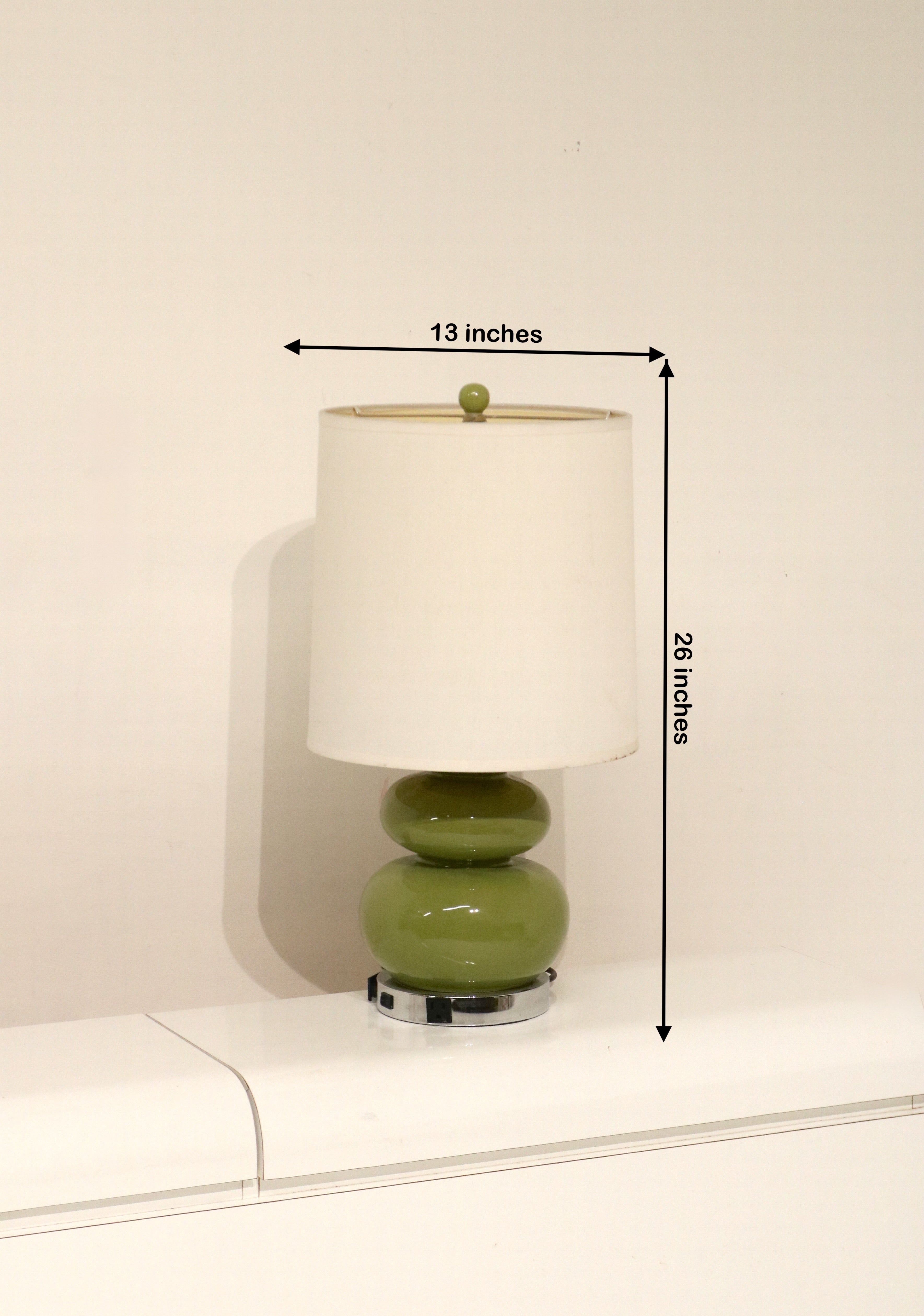Set Of 2 Green Ceramic Table Lamps With Beige Drum Shade