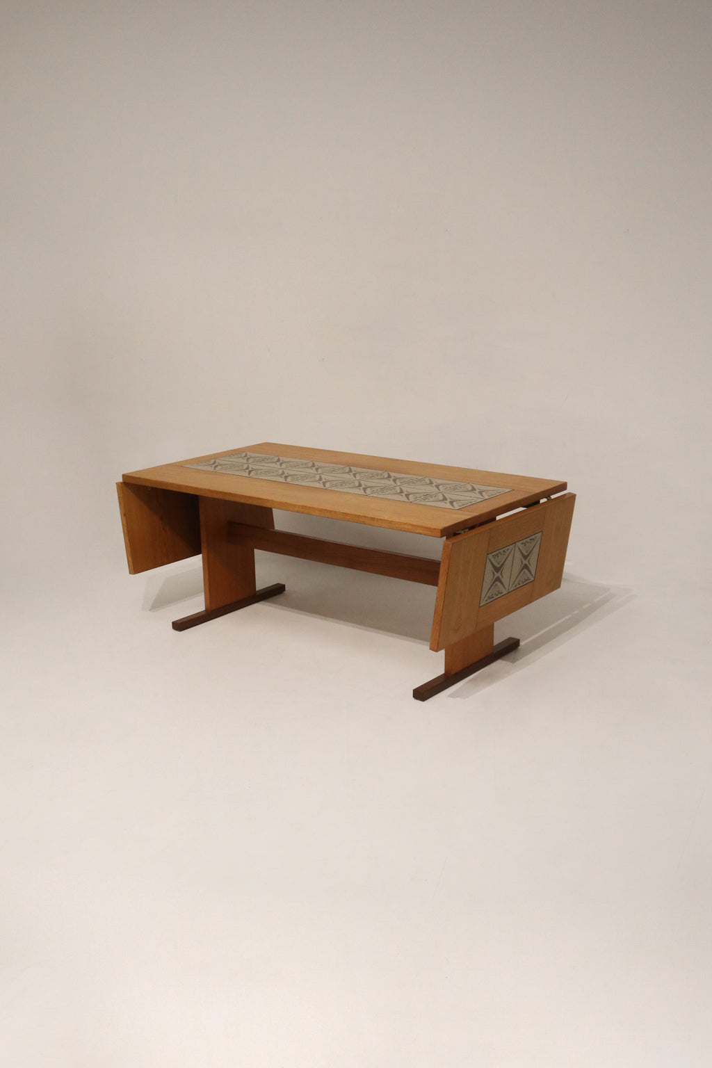 Vintage Danish Teak Wood Tile Top Extandable Dining Table