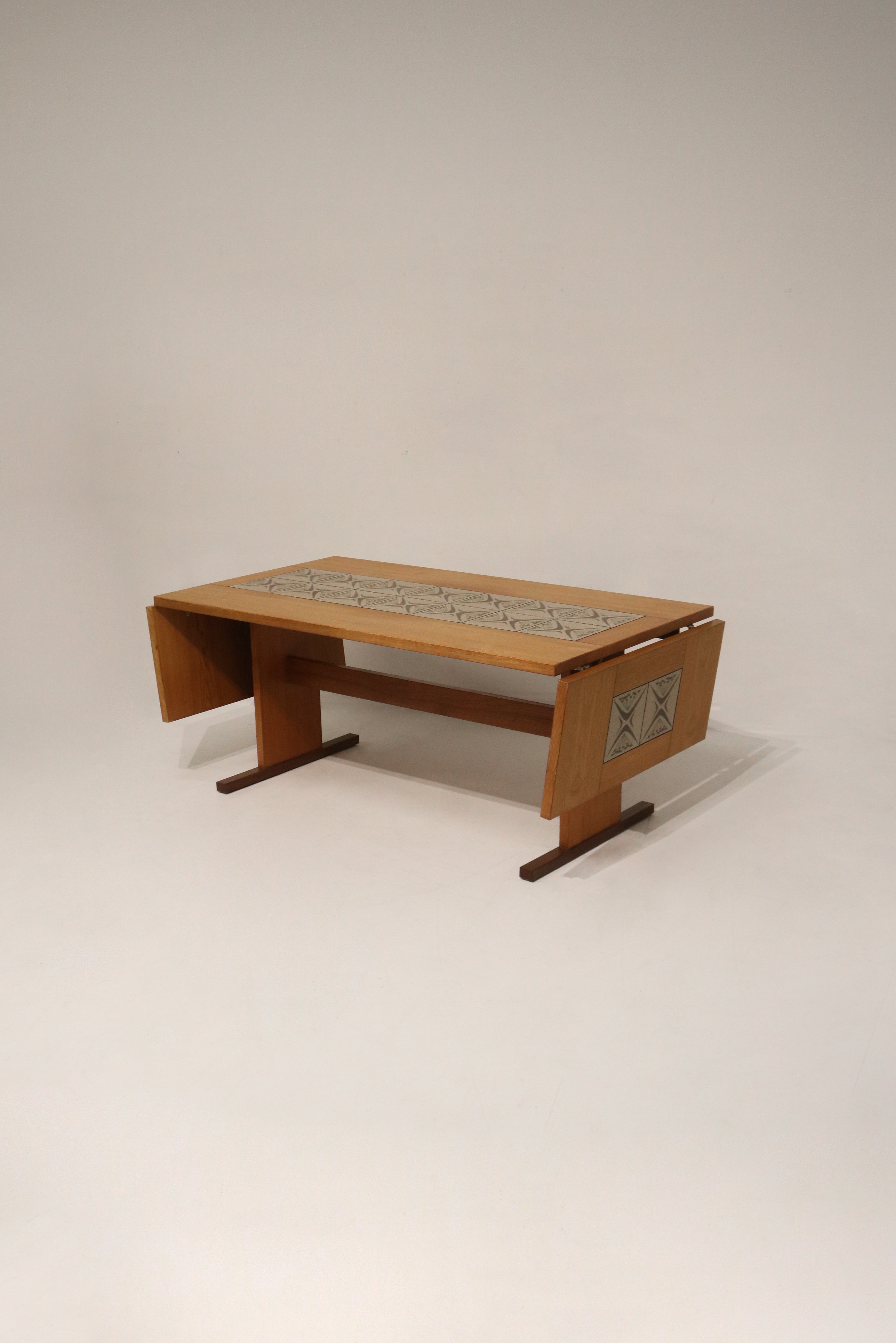 Vintage Danish Teak Wood Tile Top Extandable Dining Table