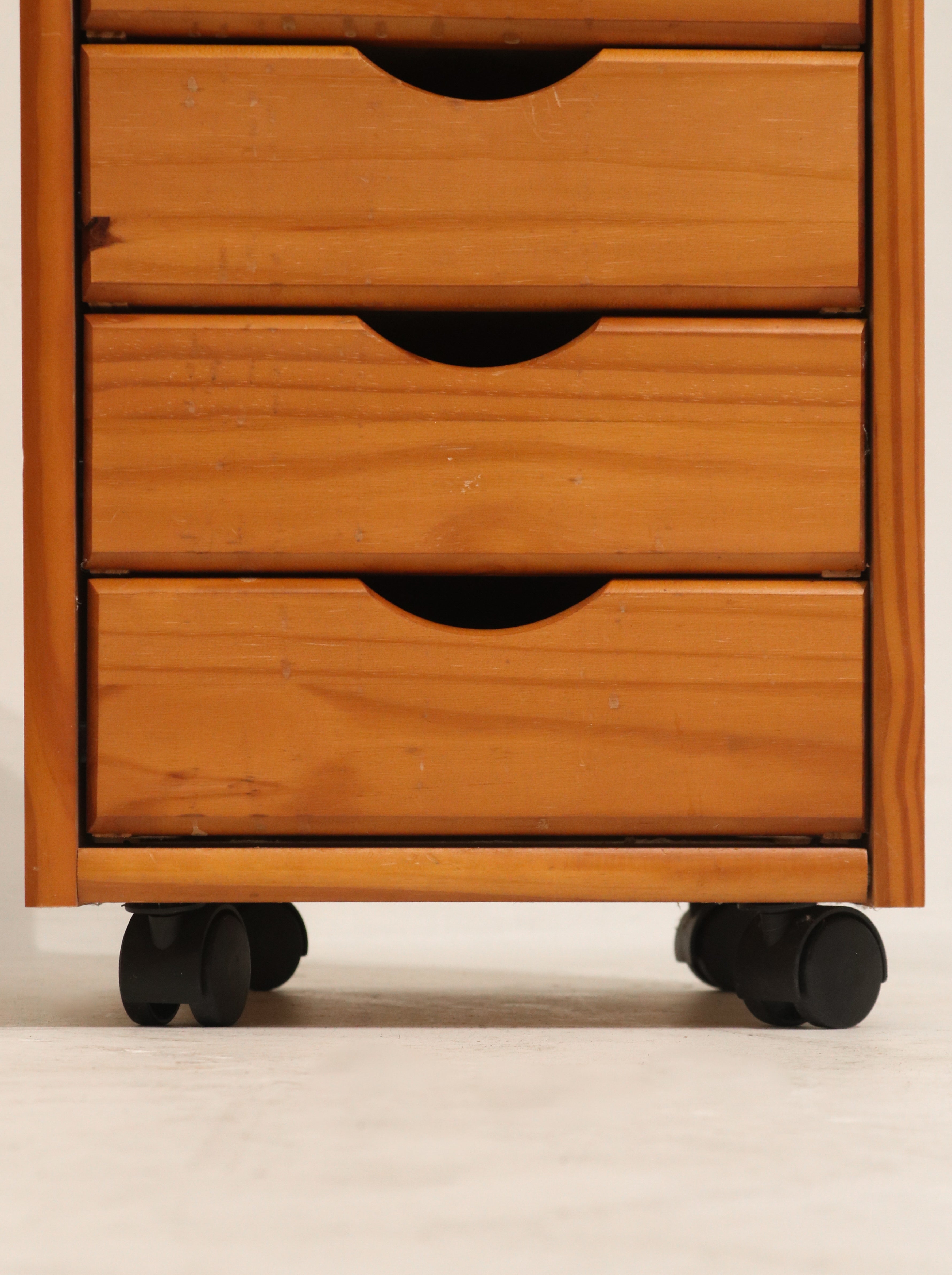 Vintage Swedish Pine Rolling Nightstand Cabinet Storage