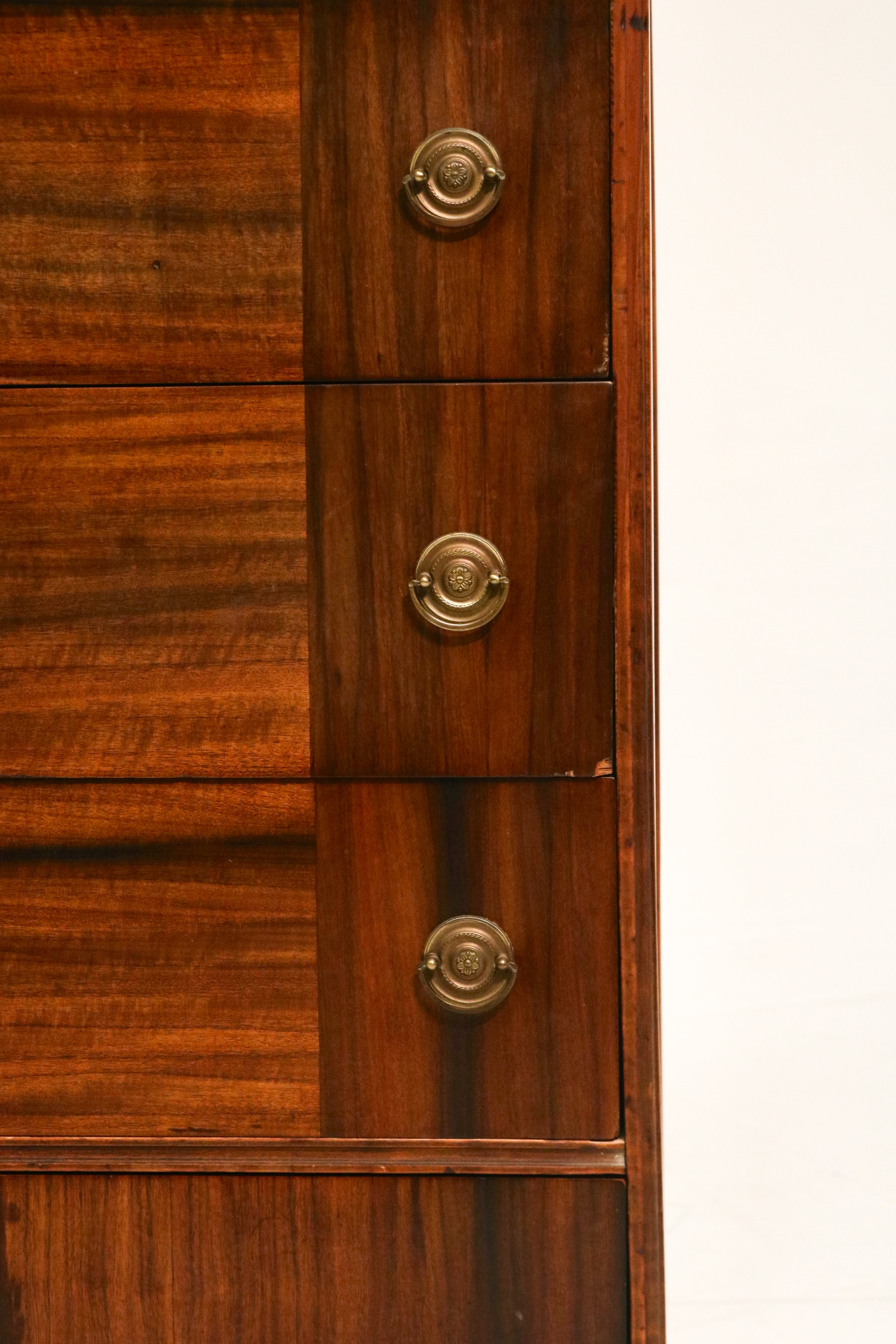 Art Deco Vintage Walnut Wood Tall Dresser Chest Of Drawers