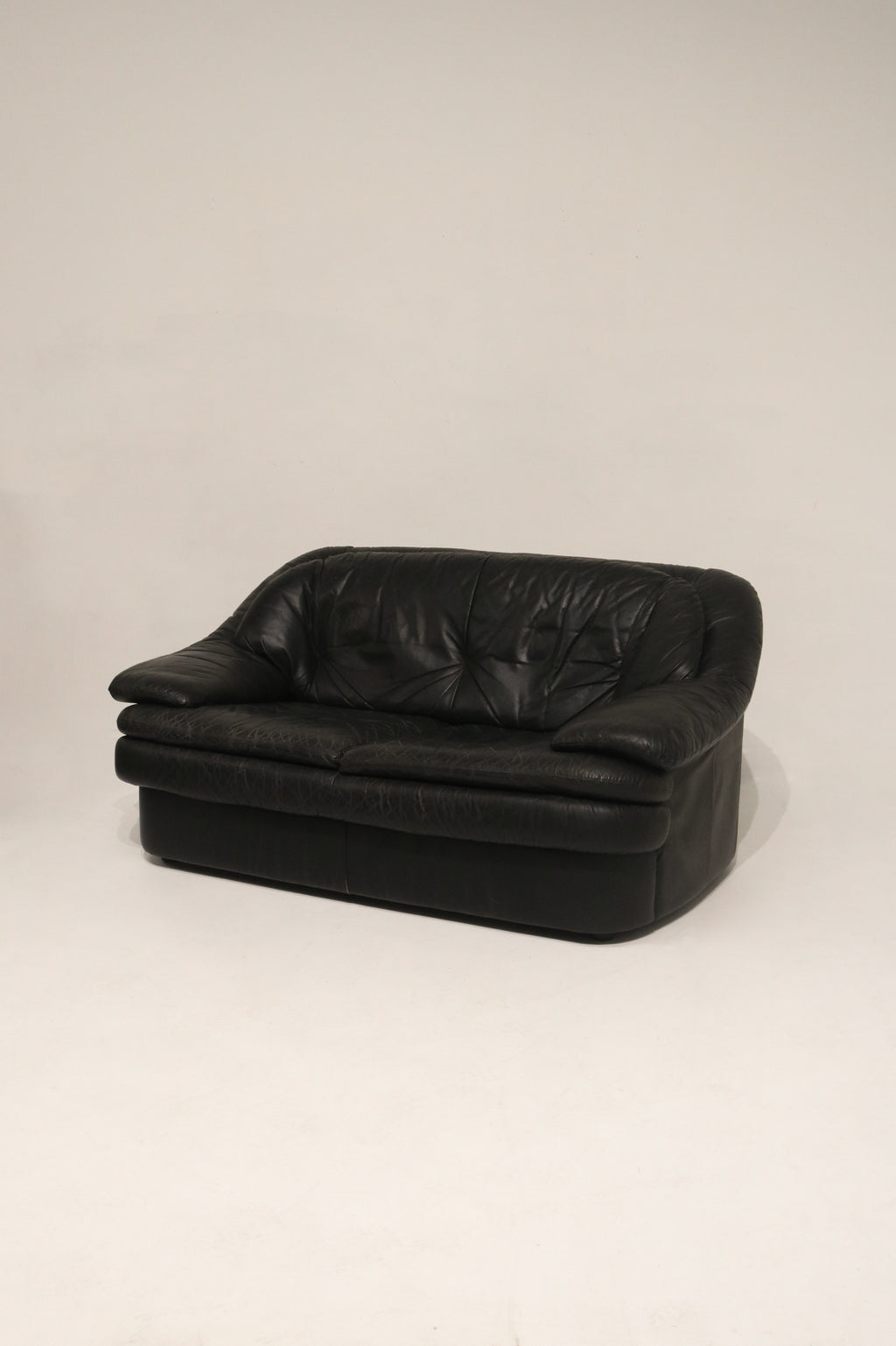 Vintage Postmodern Black Leather Loveseat Sofa