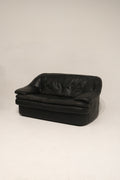 Vintage Postmodern Black Leather Loveseat Sofa