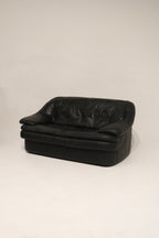 Vintage Postmodern Black Leather Loveseat Sofa