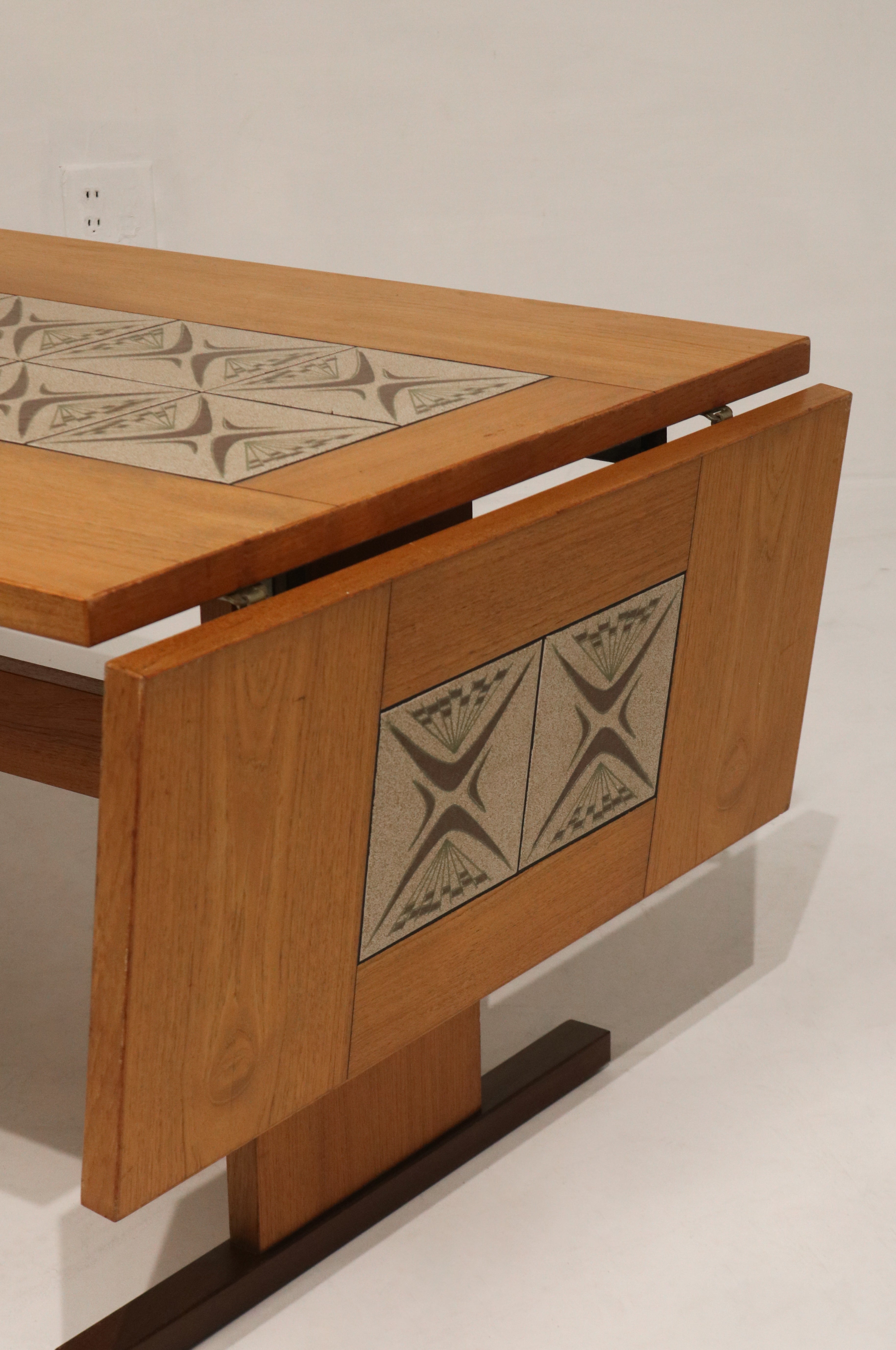 Vintage Danish Teak Wood Tile Top Extandable Dining Table
