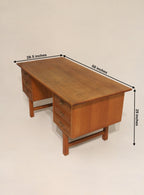 Mid Century Danish Oak Wood Writing Desk With Drawers And Key