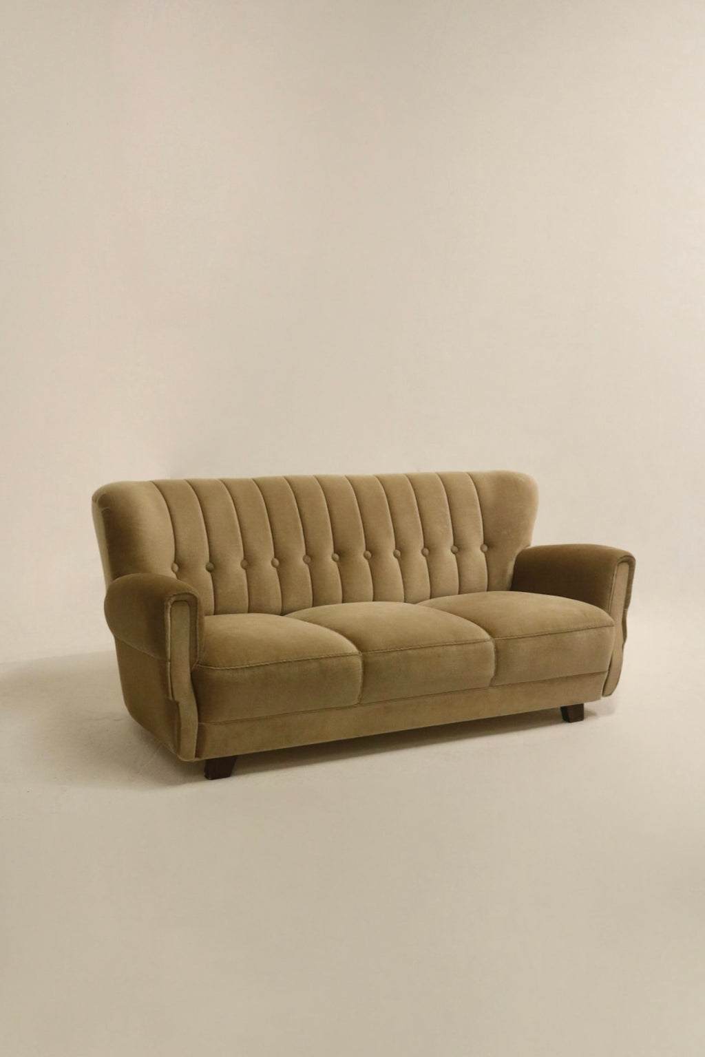 Vintage Swedish Velour Tuffed Upholstery 3-Seater Sofa Couch