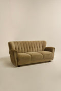 Vintage Swedish Velour Tuffed Upholstery 3-Seater Sofa Couch