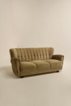 Vintage Swedish Velour Tuffed Upholstery 3-Seater Sofa Couch