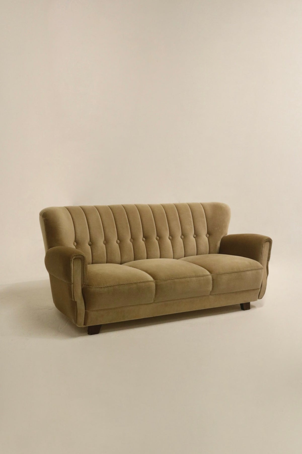 Vintage Swedish Velour Tuffed Upholstery 3-Seater Sofa Couch