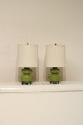 Set Of 2 Green Ceramic Table Lamps With Beige Drum Shade