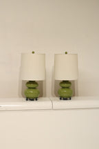 Set Of 2 Green Ceramic Table Lamps With Beige Drum Shade