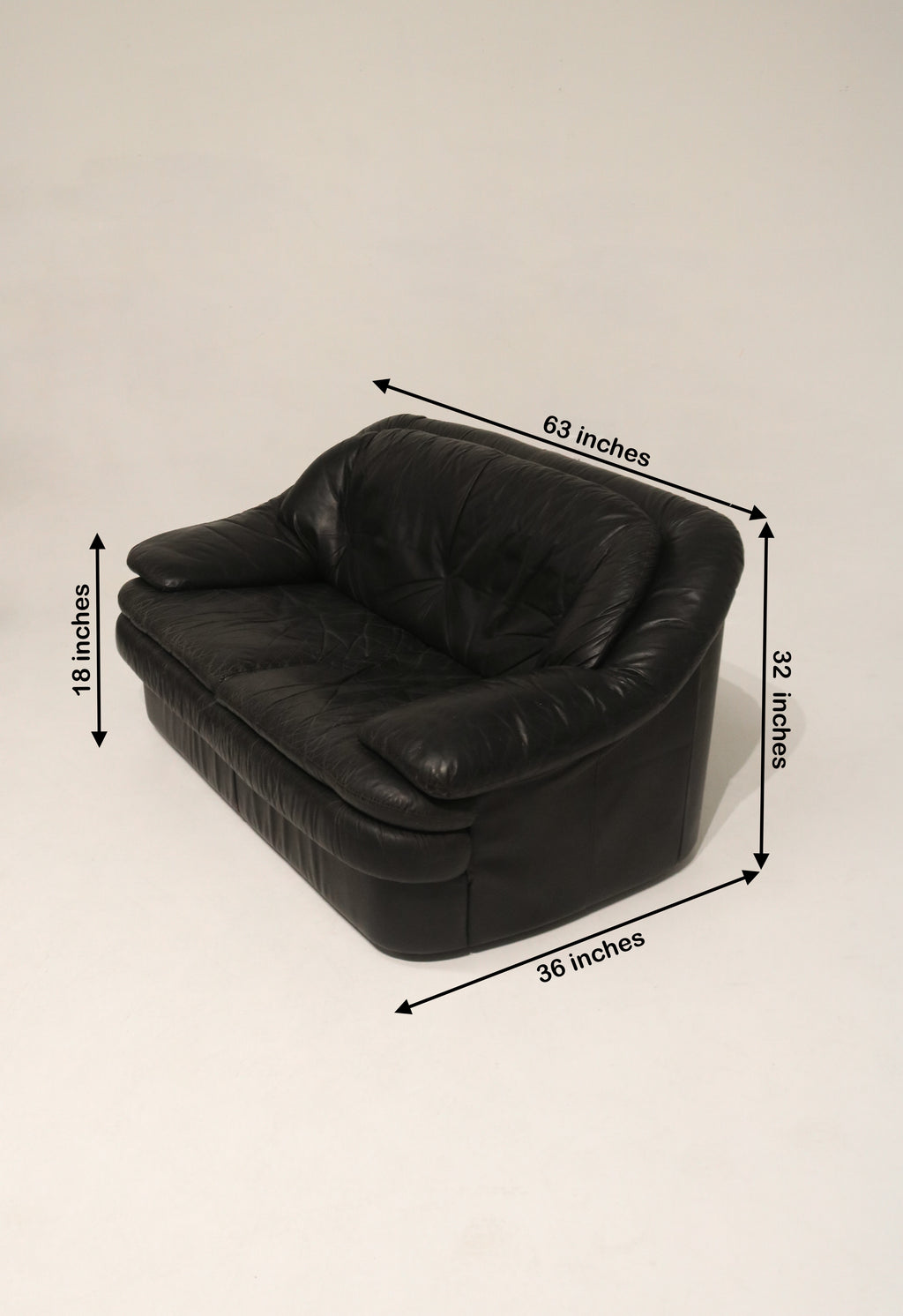 Vintage Postmodern Black Leather Loveseat Sofa