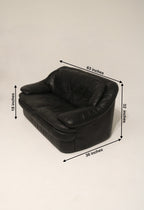 Vintage Postmodern Black Leather Loveseat Sofa