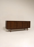 Vintage Mcm Walnut Wood Lowboy 9 Drawers Dresser