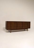 Vintage Mcm Walnut Wood Lowboy 9 Drawers Dresser