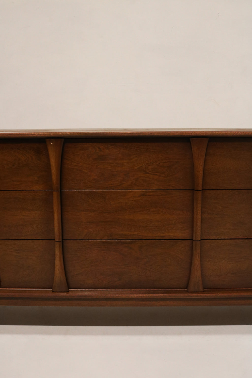 Vintage Mcm Walnut Wood Lowboy 9 Drawers Dresser