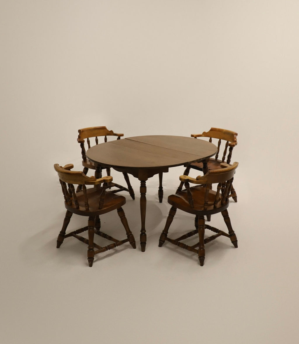Vintage Extension Table with Four Matching Spindle Back Chairs