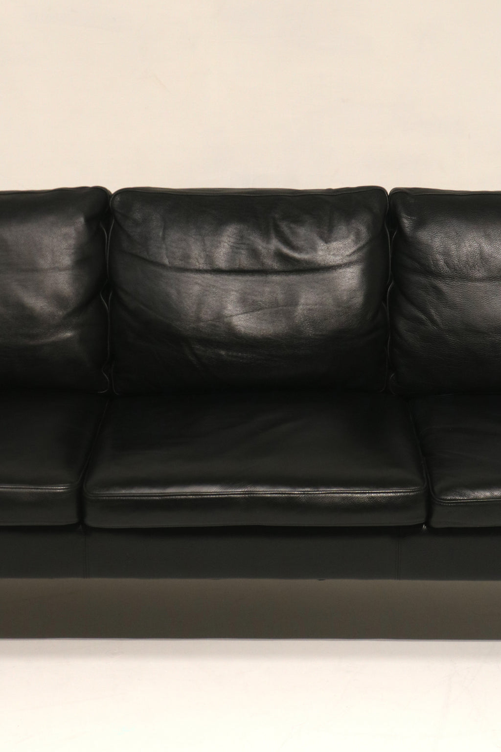 Danish Mcm Vintage Black Leather Oak Sofa Couch 3 Seats