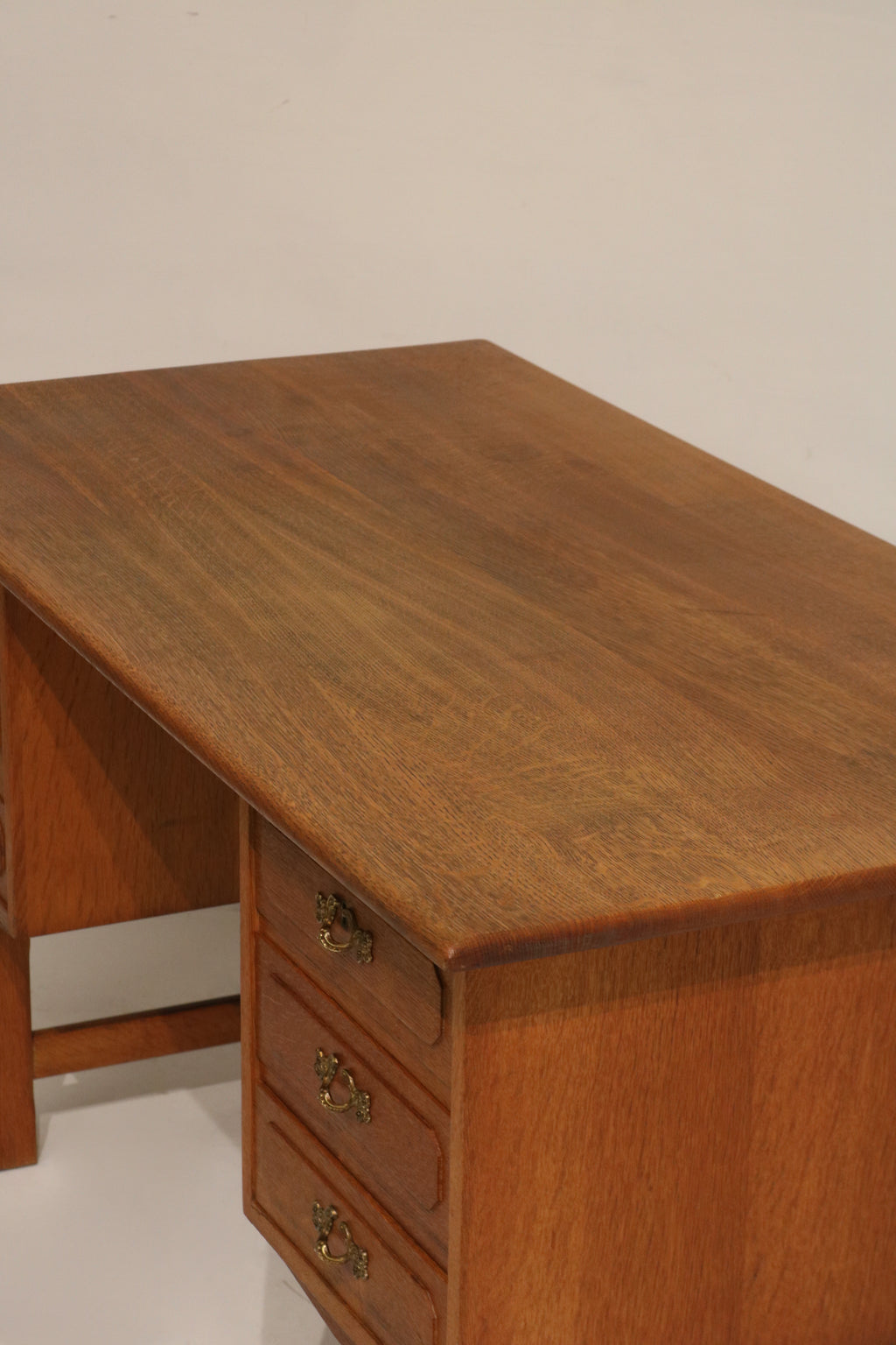 Mid Century Danish Oak Wood Writing Desk With Drawers And Key