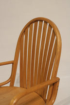 Set Of 2 Vintage Solid Oak Wood Swivel Chairs Arm Chairs