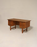 Mid Century Danish Oak Wood Writing Desk With Drawers And Key